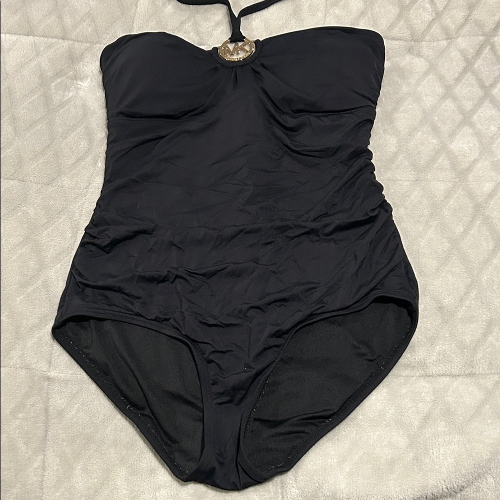 MICHAEL Michael Kors Black One-Piece Swimsuit with Gold Logo Accent